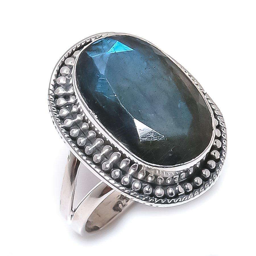 Natural Labradorite Gemstone Handmade 925 Solid Silver Jewelry Ring Size 6 L4P86
