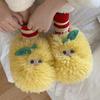 Female winter cute little orange plush cotton slippers warm home indoor confinement soft bottom bag head slippers
