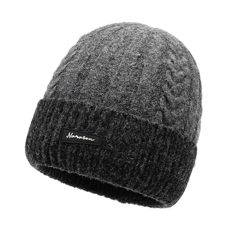 Winter Thick Knitted Hat men's Warm Retro College Style Wool Solid Color Wool Hat