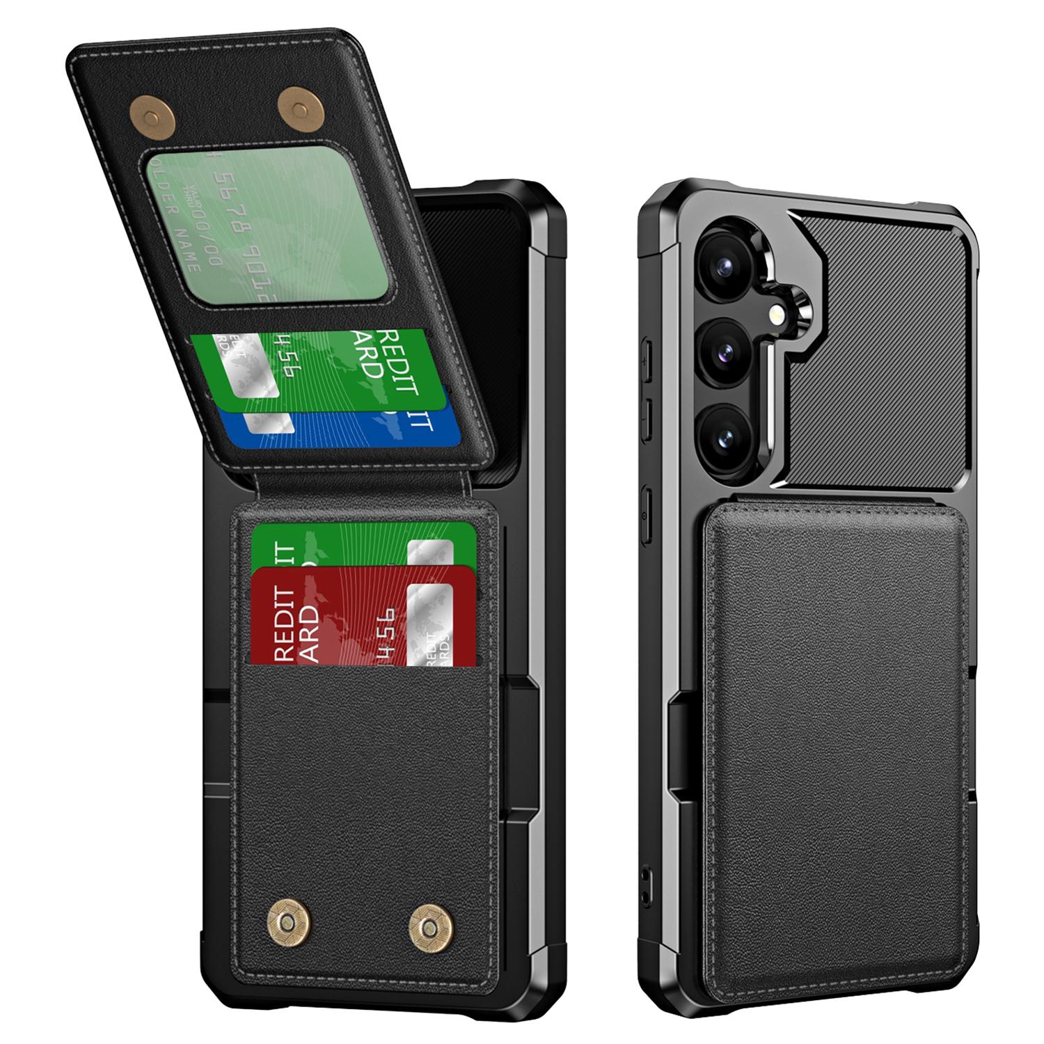 

For Samsung Galaxy S25+ Case with Card Slot Kickstand PU Leather+TPU Phone Cover Black