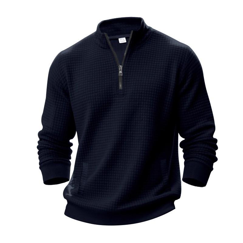 Mens Half-Zip Sweatshirt Fall Winter Jacquard Check Stand Collar Loose Casual Pullover Plus Size