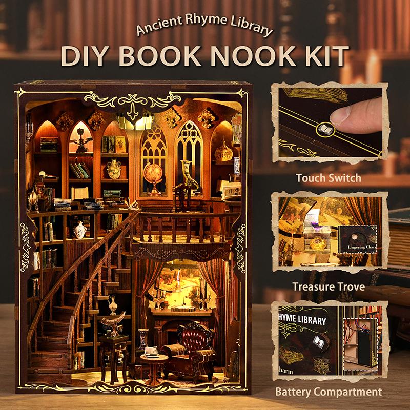 DIY Book Nook Kit 3D Wooden Ancient Rhyme Library Creative Gift Miniature Desktop Decor