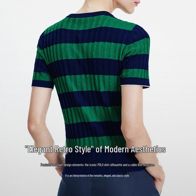 Navigare Women's Striped Short Sleeve Cable Knit Top