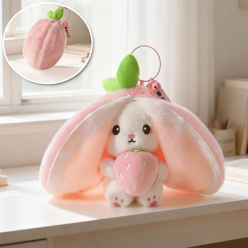 Nieuw Schattig Fruit Konijn Pluche Speelgoed Creatieve Durian Ananas Wortel Aardbei Veranderd in Konijn Zachte Pop Verjaardag Kerstcadeau 13cm white