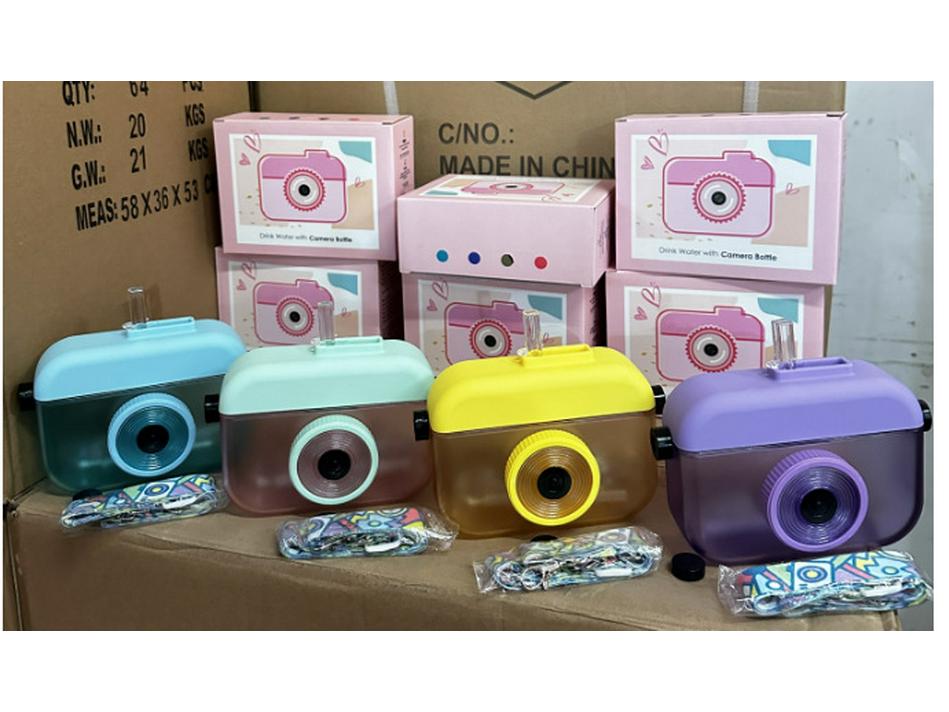 Creative Kids' Camera Straw Cup: Portable, Cute, Outdoor Juice & Water Bottle with Strap