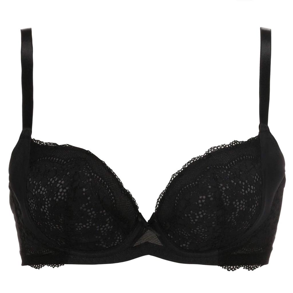 AMOSTYLE Tightening Bra Panty Daisy M014 Size E65M & Set, Lace, (Black),