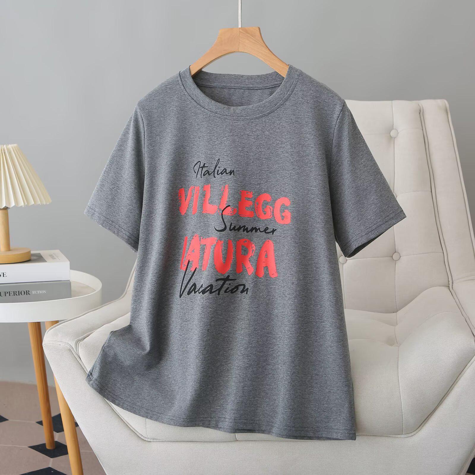 

Plus Size Women s Fashion Loose Casual Letter Print Half Sleeve T-shirt - Summer 2026 Arrival XL сірий колір