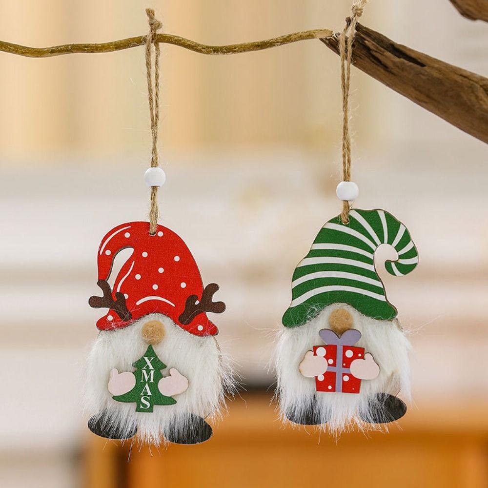 

2D Wooden Gnome Pendants Decorative Xmas Elf Doll Ornaments Holiday Party зелёный