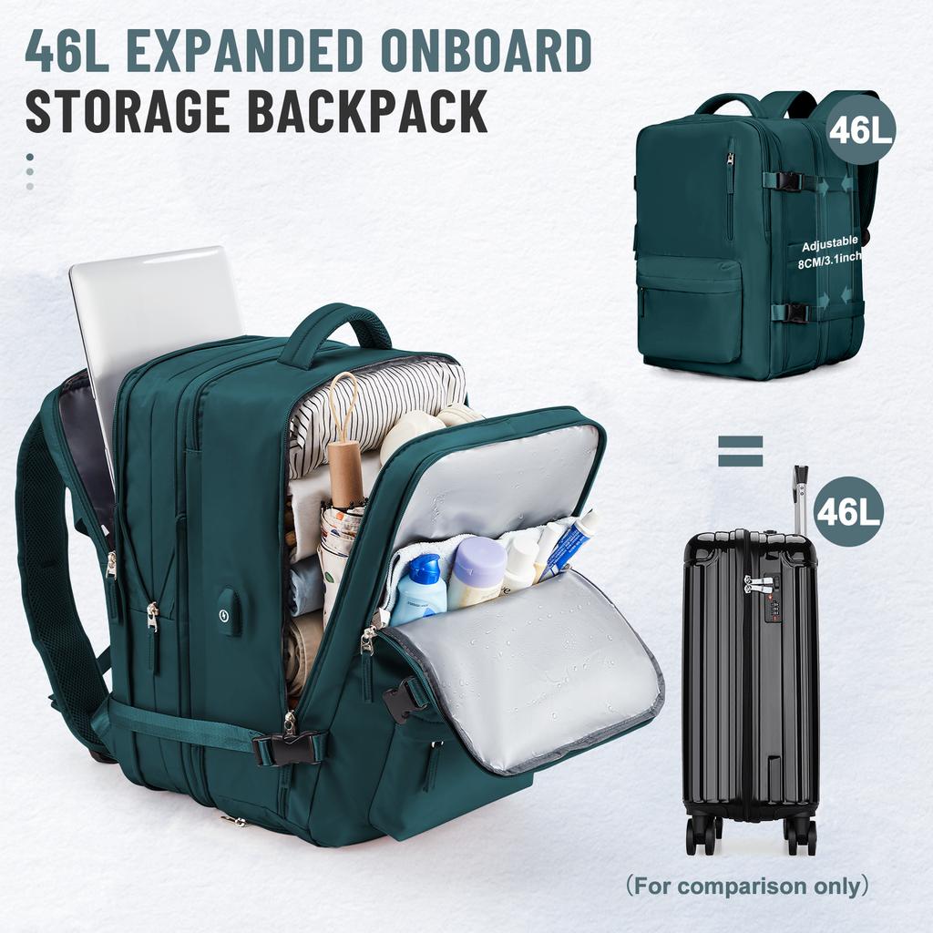 Expandable Travel Laptop Backpack for Men and Women, Large Capacity Waterproof Hand Luggage, Airplane Carry-On Bag