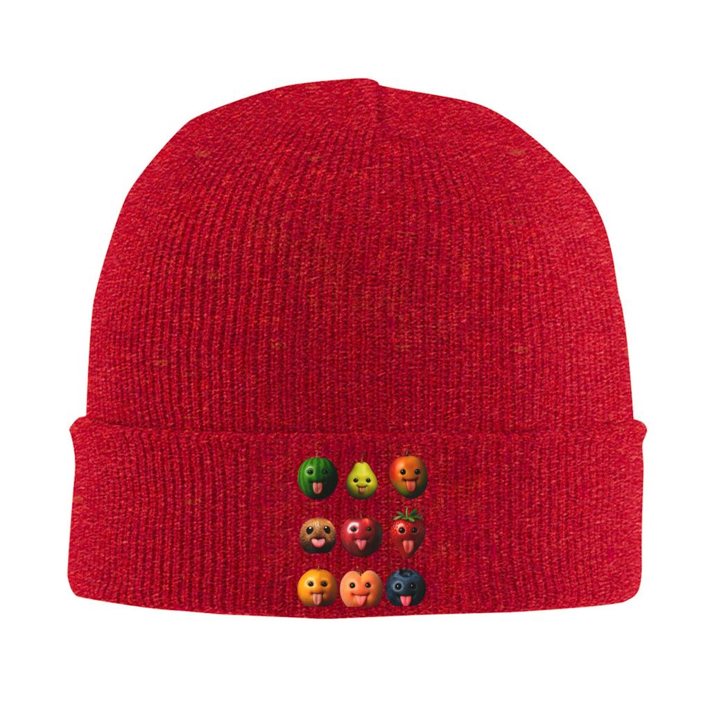 Funny Silly AI Fruit gen z Meme BrainRot Humor Tongue Out Beanie Hats  Bonnet Hats Fashion Knitted Hat Thermal Elastic Caps