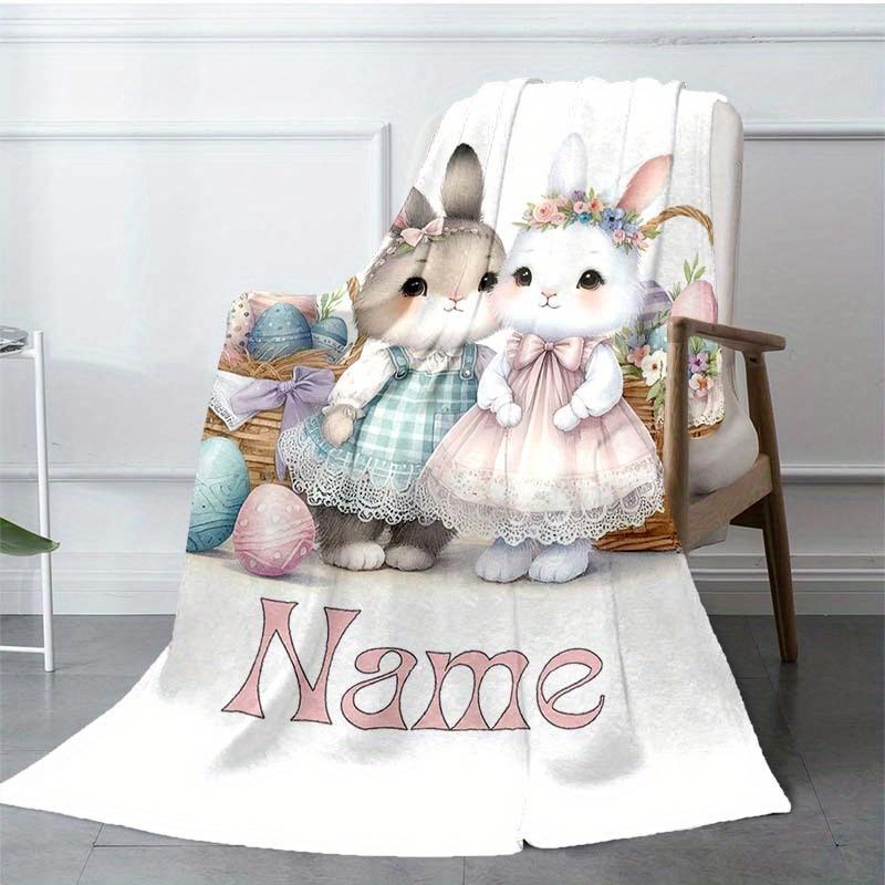 Beautiful White Rabbit Customize Your Name Blanket Warm Comfortable And Soft Blankets Are Suitable For Home Chairs Office Sofas Sofas Office Camping
