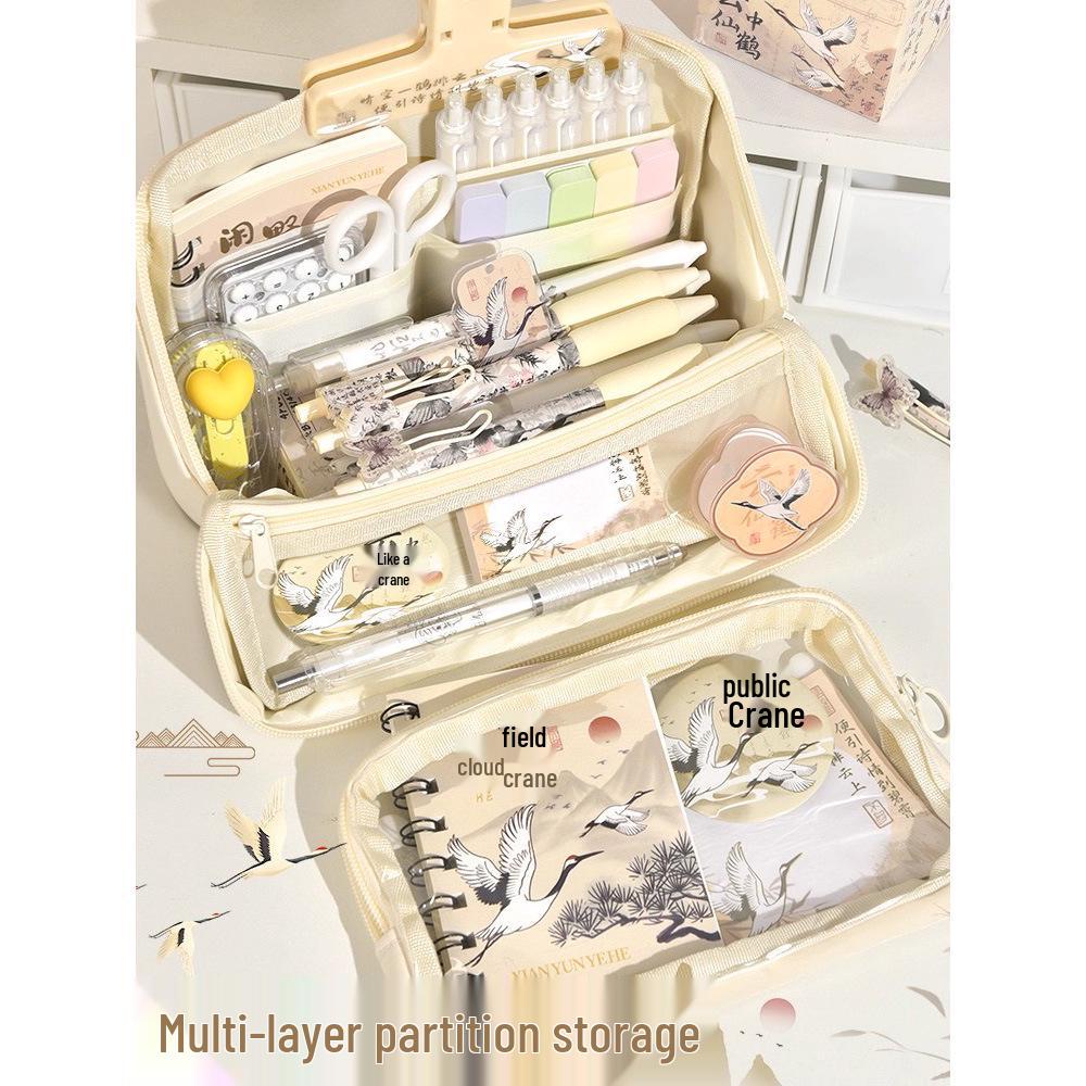Detachable Multi-Layer Chinese Style Pencil Case and Stationery Set - Ideal for Birthdays