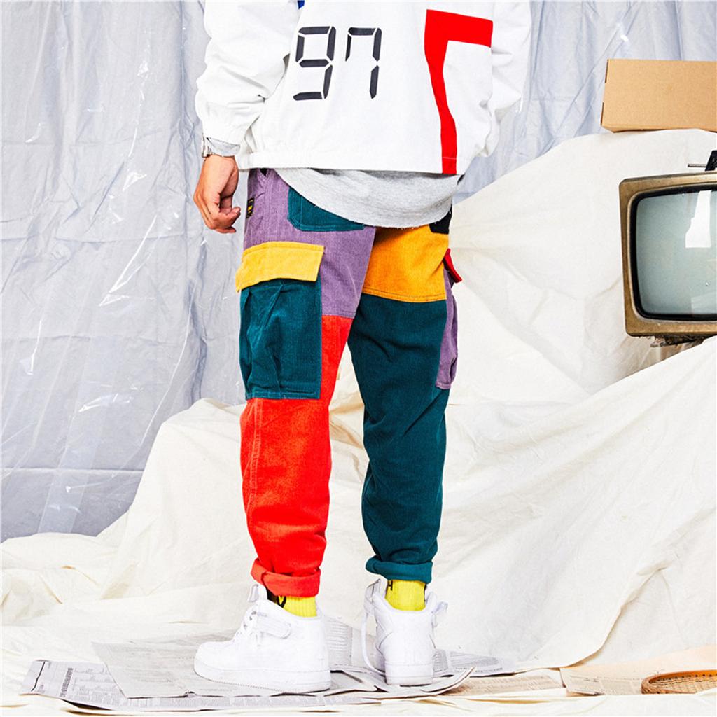 Men'S Overalls Color Matching Loose Light Core Flannel Hip Hop Jogging Street Pants