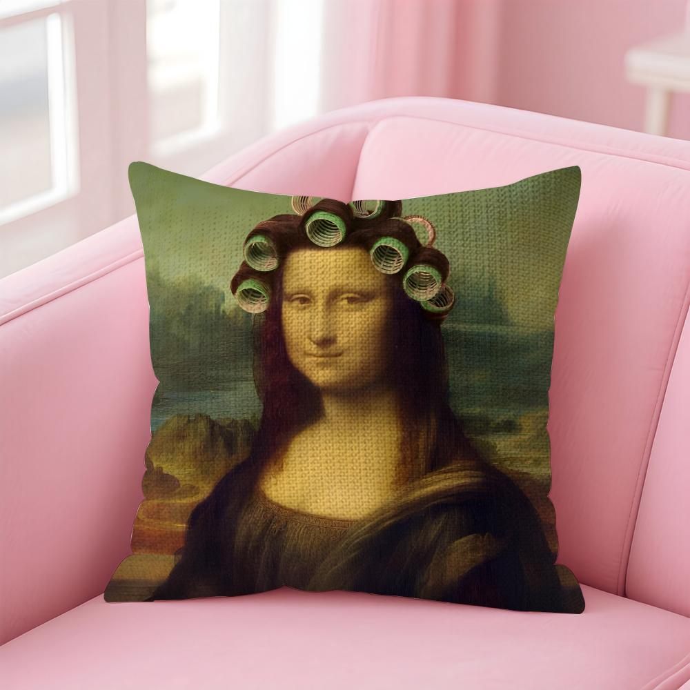 

Modern Art Funny Mona Lisa Cushion Cover Natural Linen Pillow Case DoubleSided Print Decorative Sofa Pillowcase Home Decor Gift 30x30cm