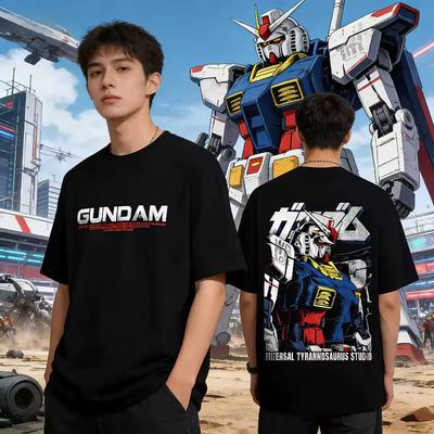 Summer New Gundam Graphic Anime Printed T-shirt Summer Unisex Loose and Breathable Cotton T-shirt Top