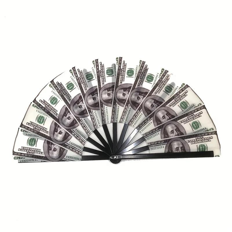 

1 шт./2 шт. Пластиковый складной веер с дизайном банкноты доллара США портативный и прочный, подходит для собраний и мероприятий