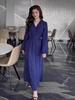 2024 Autumn Women's V-Neck Tie Waist Long Sleeve Midi Dress - Solid Color, European & American Style.
