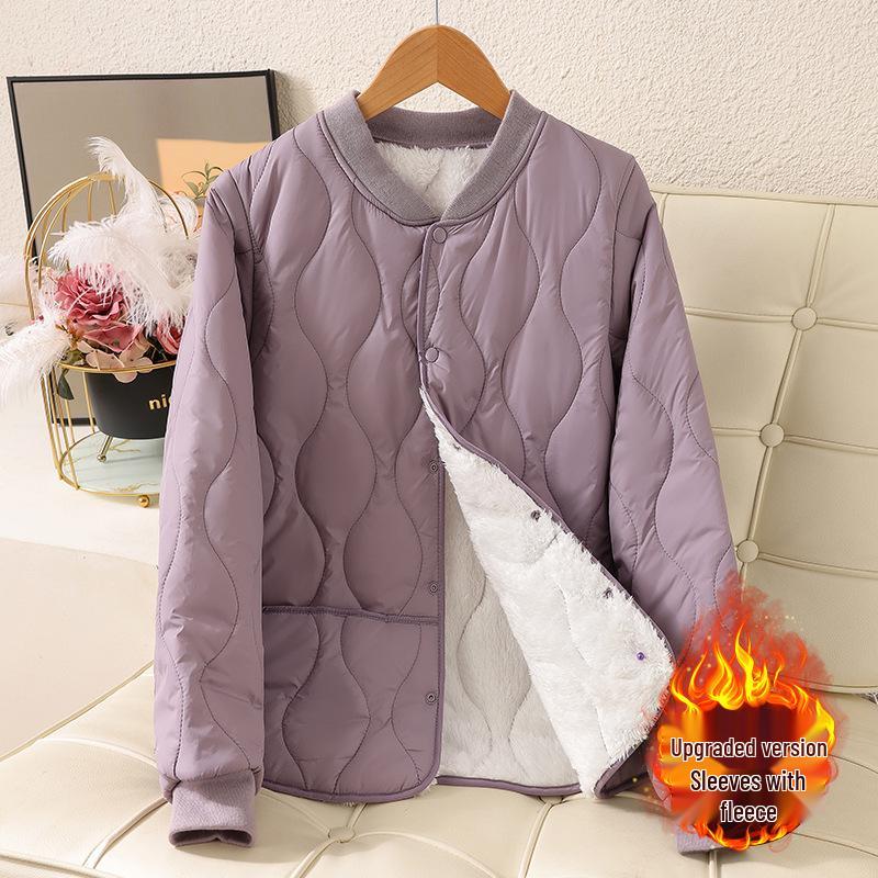 2025 Autumn/Winter New Velvet-Enhanced Lightweight Cotton Jacket, Portable Short Style, Close-Fitting, Warm, and Versatile for Indoor/Outdoor Wear.