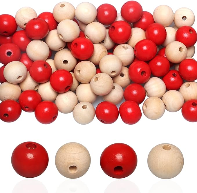100 Beads 16mm Wooden Loose Spacer Beads for Crafts Making, Colorful Farmhouse Wooden Beads for Home Decor