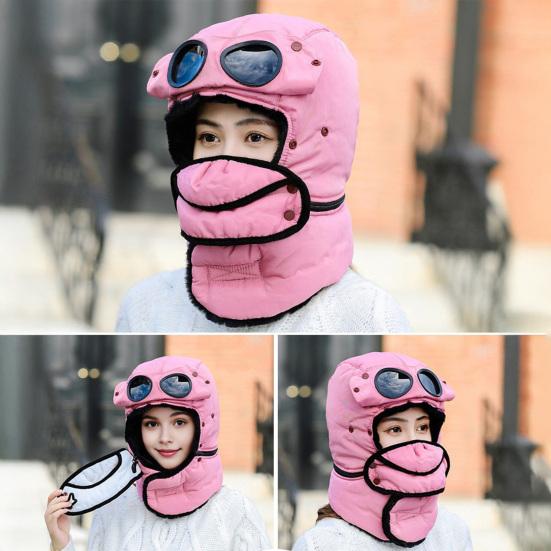 Lei Feng Hat Winter Thermal Hat with Goggles 3-in-1 Trapper Aviator Hat Face Guard Earmuffs Winter Snowmobiling Hiking Cold Weather Headgear