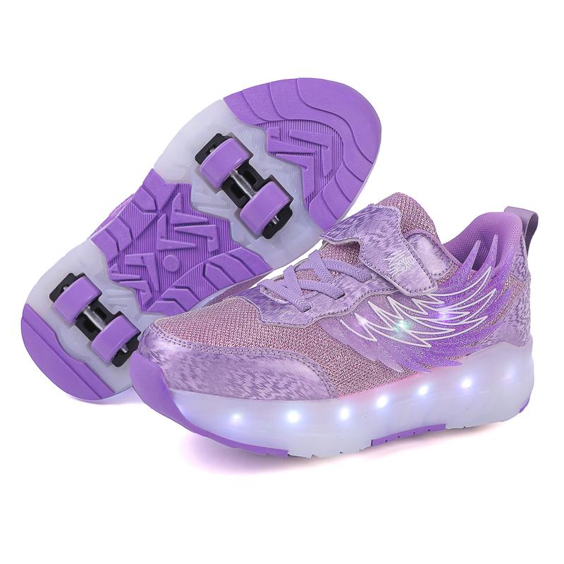 TUINANLE LED Luminous Children's Rechargeable Running Shoes with Wheel Skates Multi Light Breatheable Boy Girl
