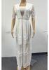 2023 Summer European & American Lace Deep V-neck Short Sleeve Long Dress