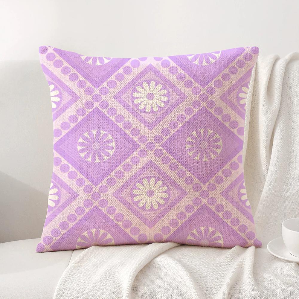 Purple Geometric Pattern Cushion Cover Natural Linen Organic Fabric Double-Sided Printing Sofa Home Decor Gift Pillow Cover
