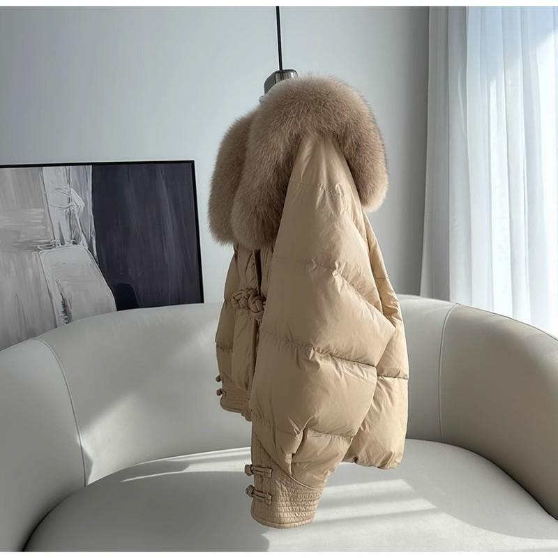 Womens Oversized Duck Down Puffer Coat With Real Fox Fur Trim Hood Warm Thick Winter Jacket Urban Casual Outdoor