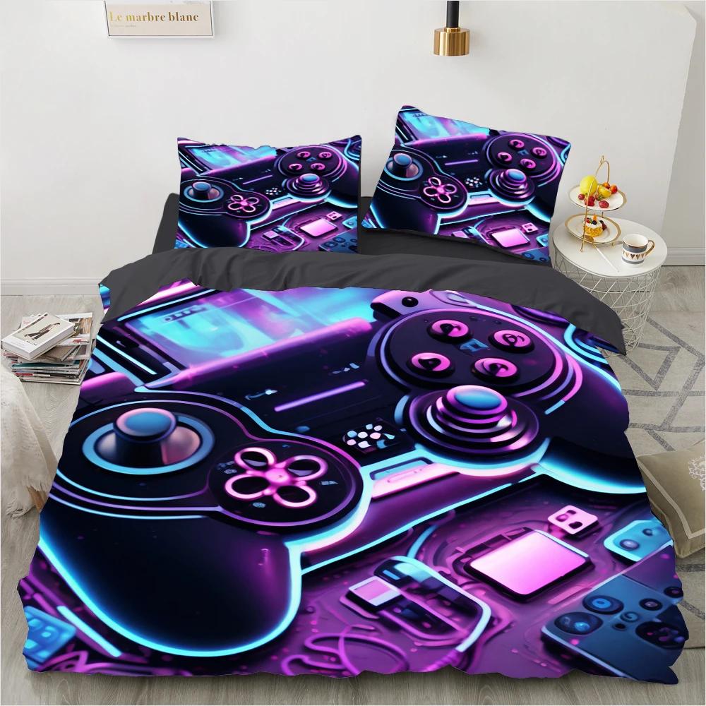 Game King Queen Duvet Cover 3D Black Game Handle Bedding Set For Kids Teens Boys Man Gamer Bedroom Decor Quilt Cover Pillowcase