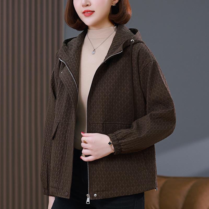 Damska kurtka casual z kapturem - Wiosna/Jesień 2024, Krótka, Luźny krój, Odmładzająca dla mam w średnim wieku