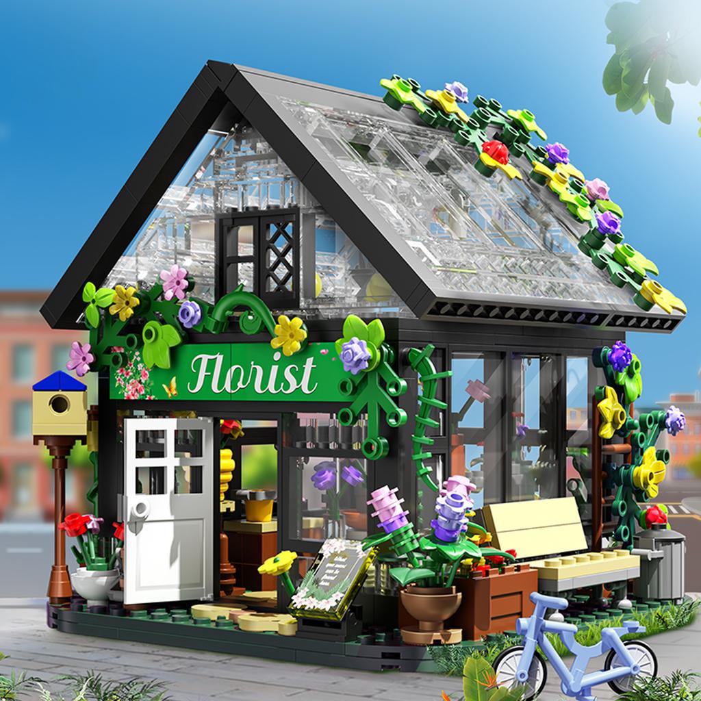 Small Particle Assembly Building Block House Construction Children'S Toys Diy City Building Block Flower Room Street View With Light