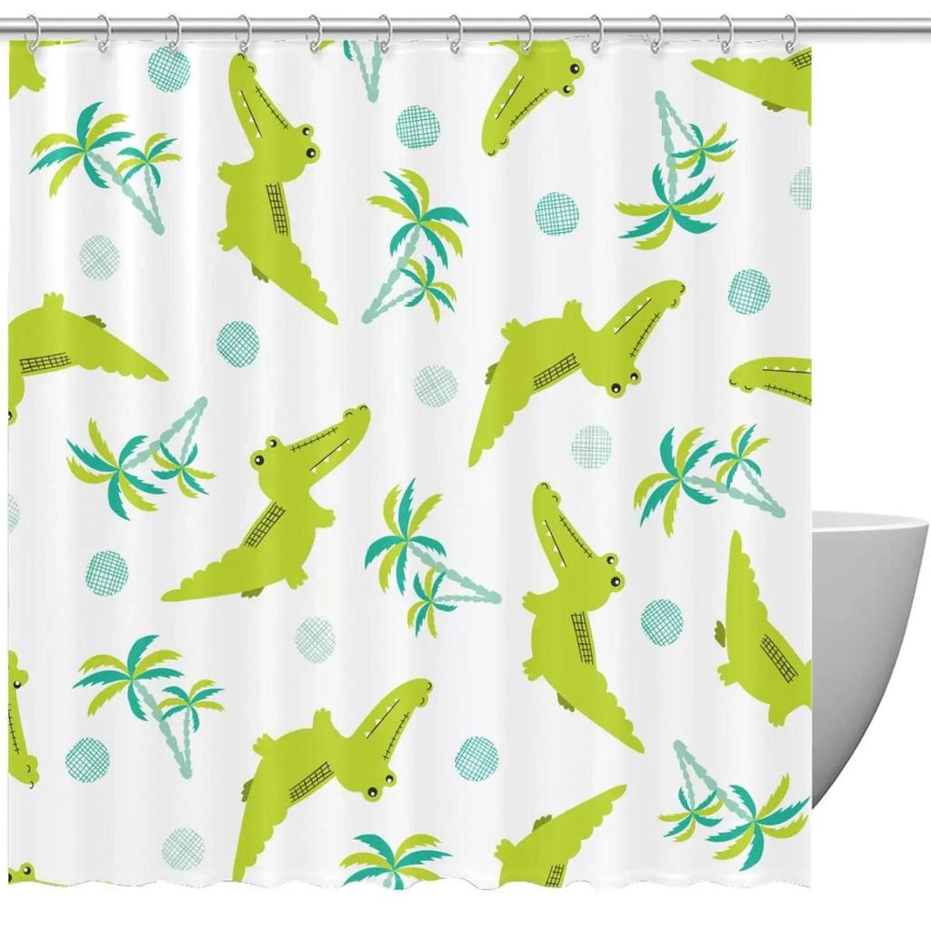 Cartoon Style Animal Shower Curtain Funny Crocodile Kids Shower Curtain Waterproof Fabric Bathroom Decor Screen with Hooks