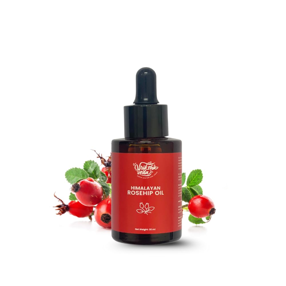 Vriksha Veda Himalayan Rosehip Oil | Cold Pressed Rosehip Seed Oil for Face | Pure, Raw & Unrefined | Lightweight Facial Oil for Dry & Sensitive Sk