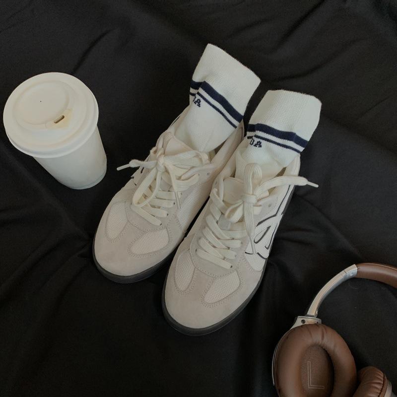 Version leather retro breathable round head lace-up thick sole heightening lightweight board shoes women