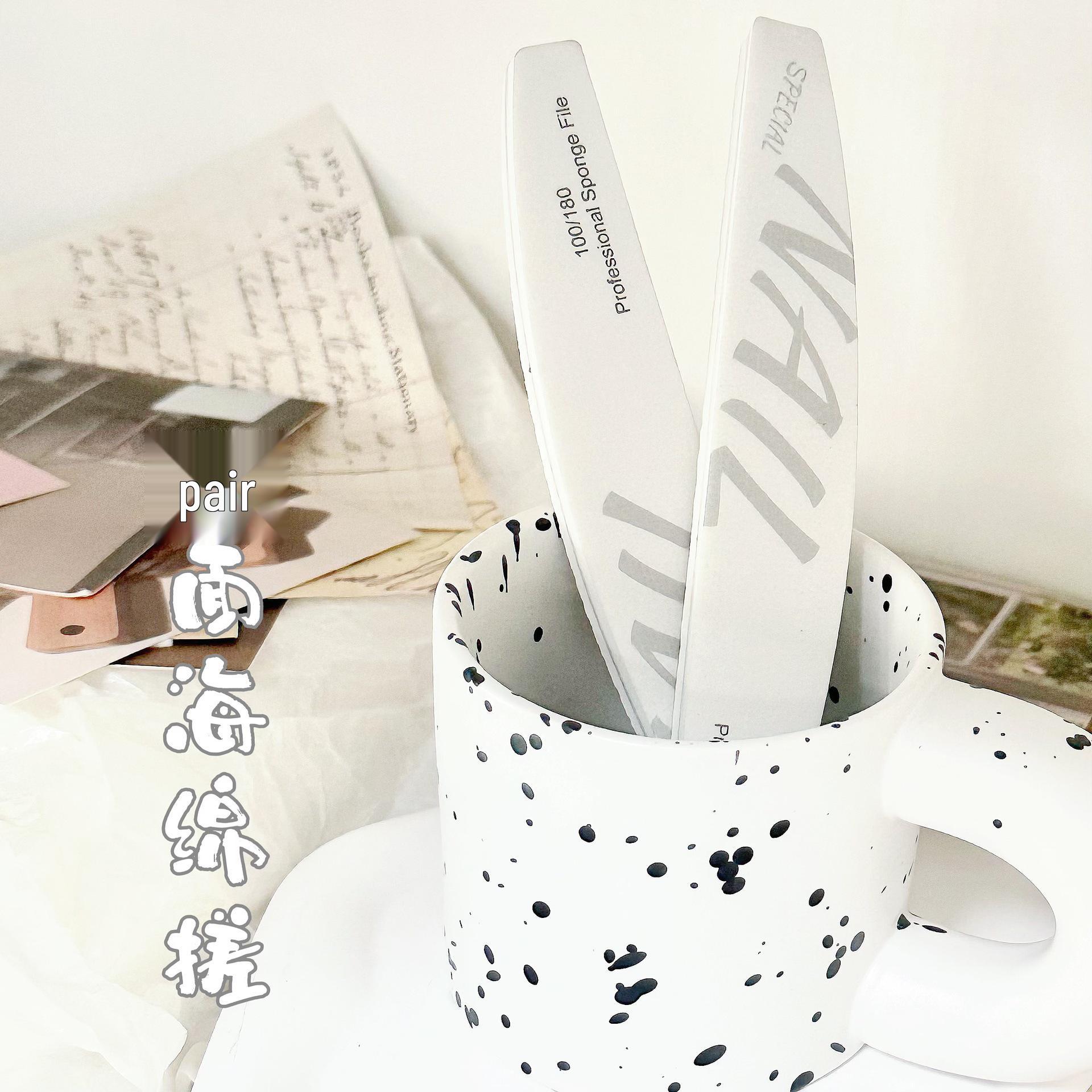 Double-Sided Nail File & Buffer Strip: Half-Moon Shape, Wear-Resistant, Washable, High Elasticity.