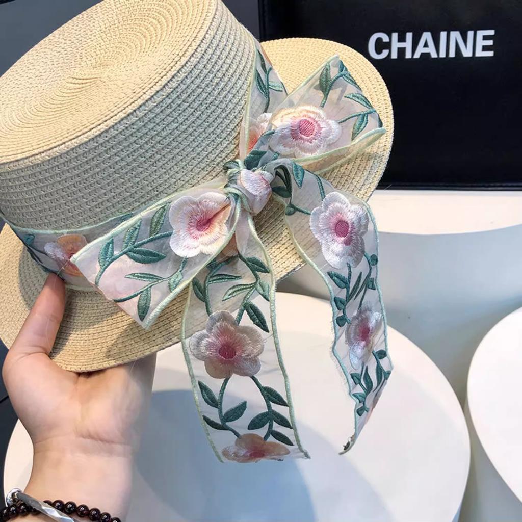 New French Bow Straw Hat Women's Flat-top Sunscreen Hat Summer Casual Sunshade Straw Sun Hat