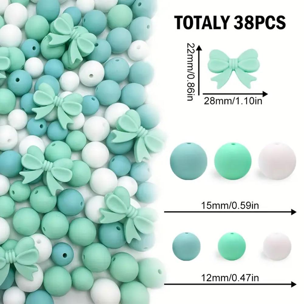 10/38/45PCS Bow Silicone Bead Set, 12mm/15mm, suitable for DIY handmade making, keychains, jewelry, bracelets, necklaces, etc