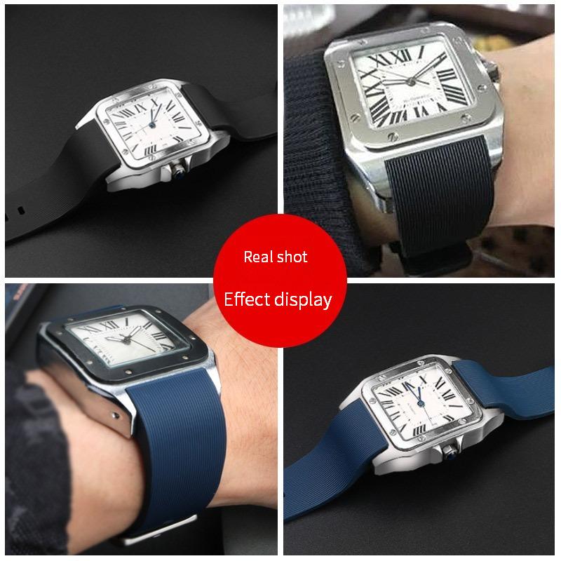 Classic 20 23mm Watch Strap for Cartier Santos Sandoz Santos 100 Series Silicone Watch Strap Rubber Men and Women Watch Accessories
