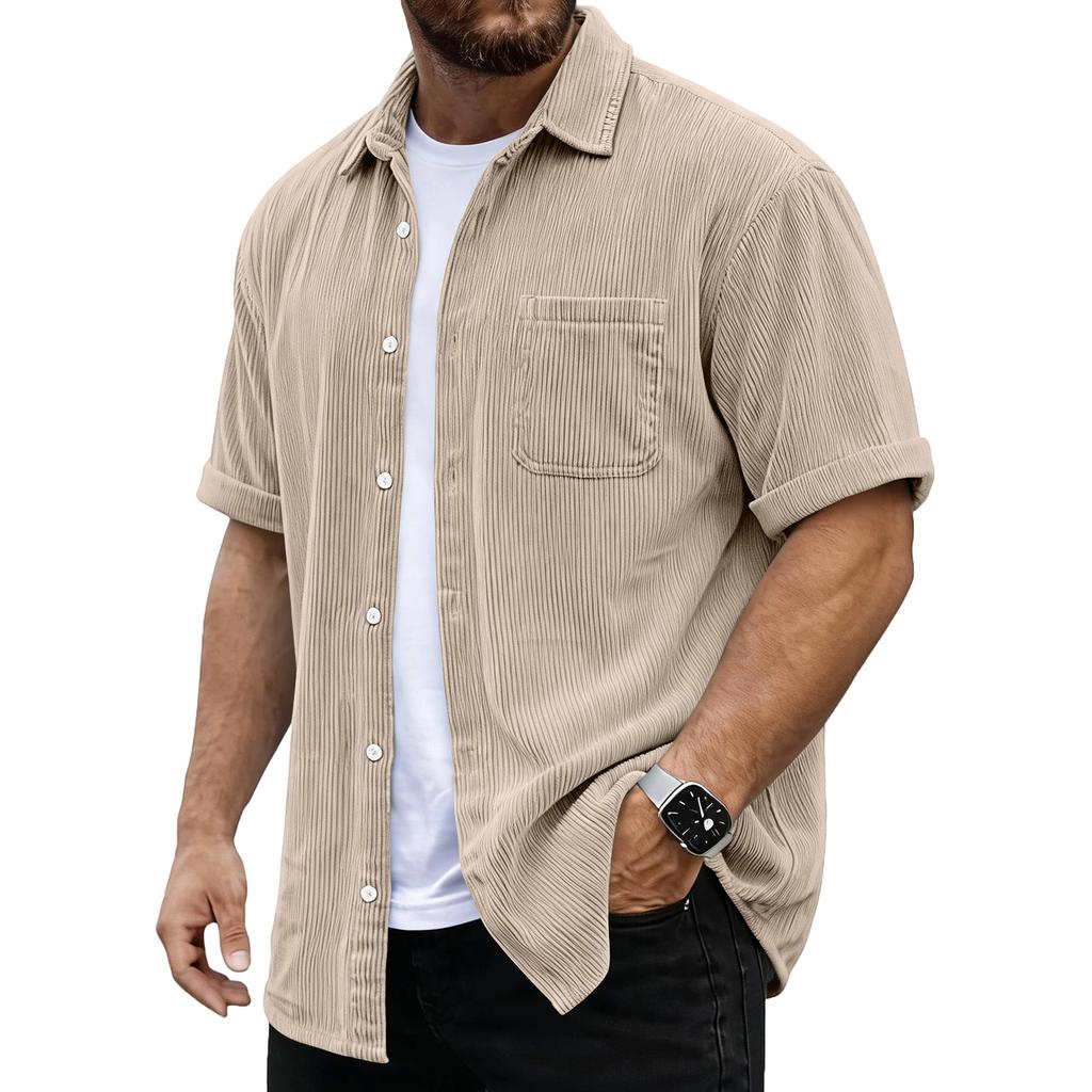 Men's Versatile Casual Corduroy Button-down Short-sleeved Shirt With Pockets