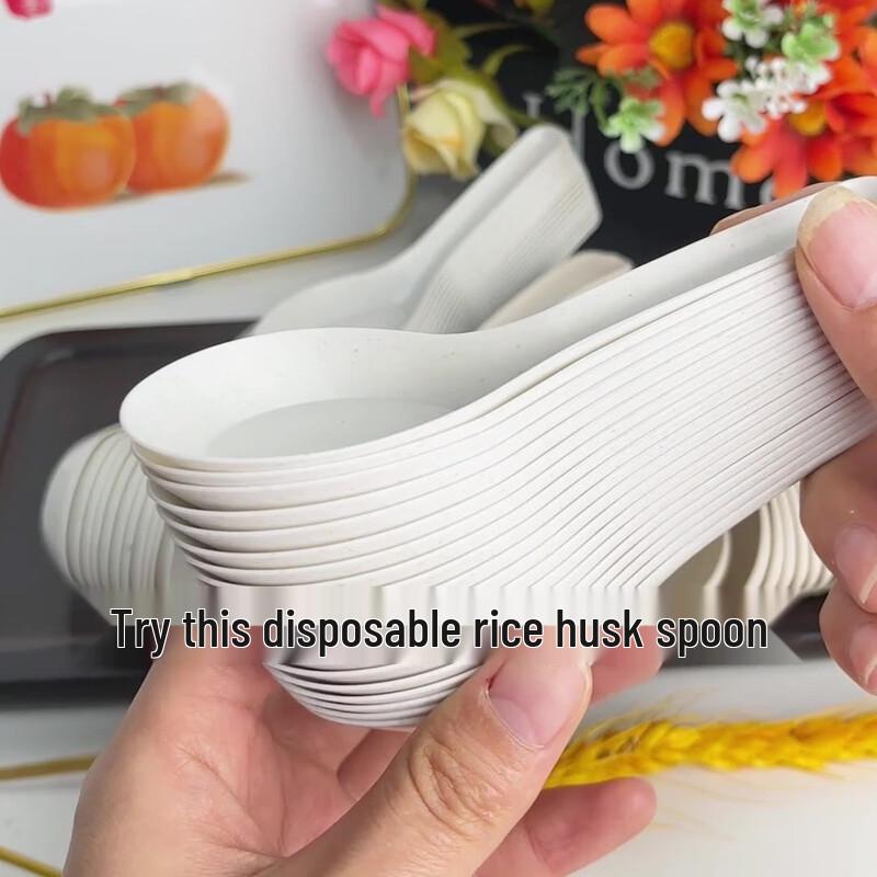 Daoying 13cm Biodegradable Rice Husk Disposable Soup Spoons