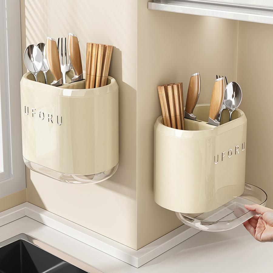 Wall-mounted chopstick storage box, kitchen shelf, punch-free knife holder, integrated chopstick cage storage and hanging rack