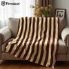 Burgundy & Cream Vertical Stripe Ultra Soft Sherpa Fleece Blanket Fluffy Warm Halloween Cozy Throw for Sofa Couch Bedroom Gift