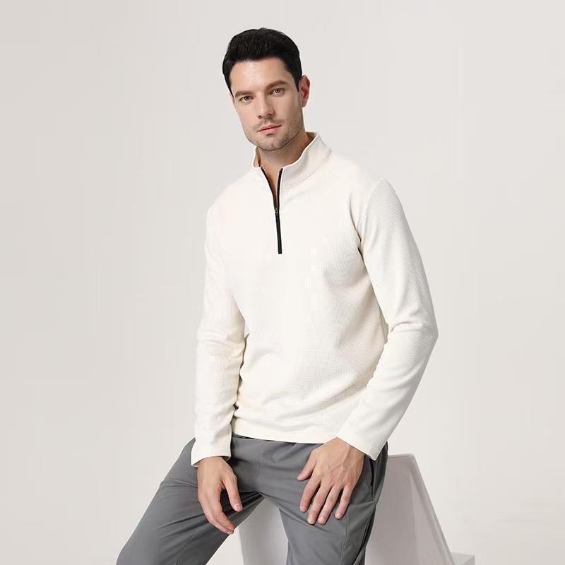 Men's Long Sleeve Half-Zip Sports Tee - Solid Color Stand Collar for Running and Fitness