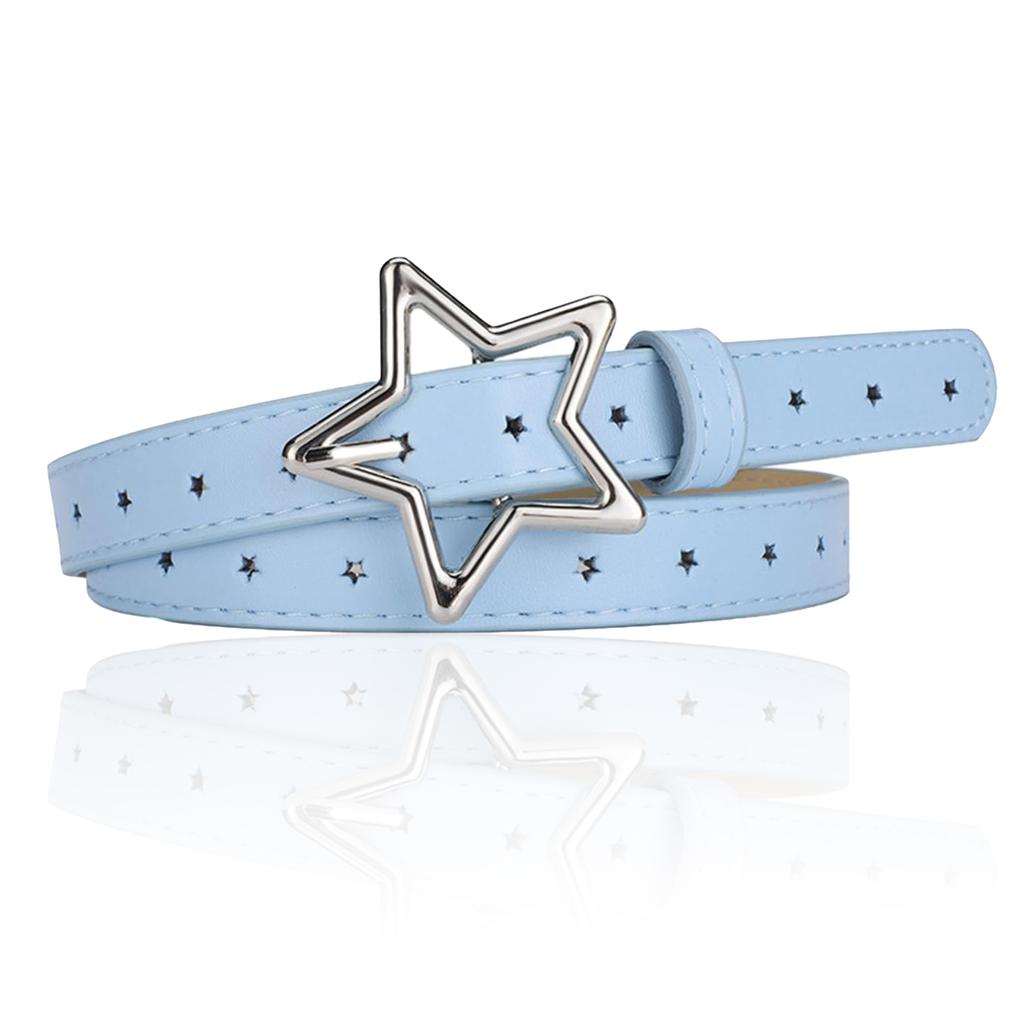 Hollow Star Buckle PU Leather Belt for Children, Thin Star Cutout Hole Waist Strap Decorative Belt for Jeans Dresses
