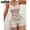 GMXIA Summer Homewear Heart-shaped Printing Bow Halter Home Leisure Suit Pajamas