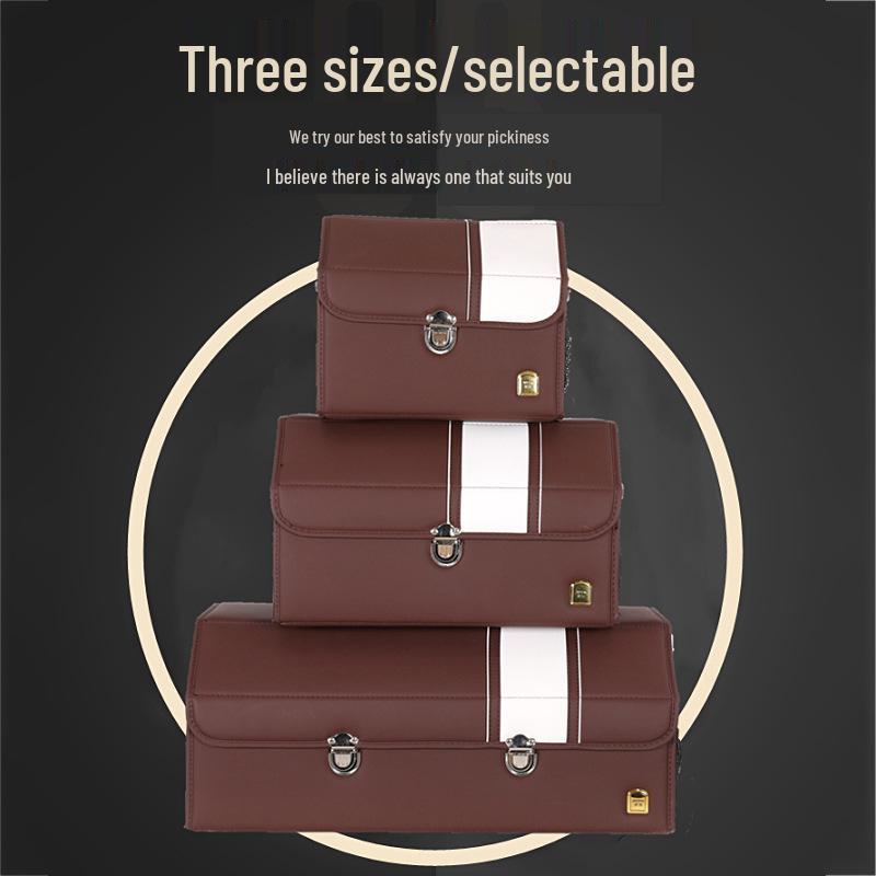Leather Car Trunk Organizer: Foldable Interior Storage Box and Decorative Accessory.