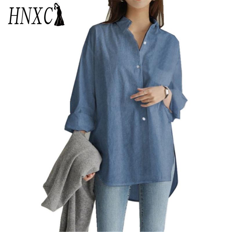 HNXC Damemote Uformelt ensfarget trykk Langermet POLO-hals bluser og skjorter