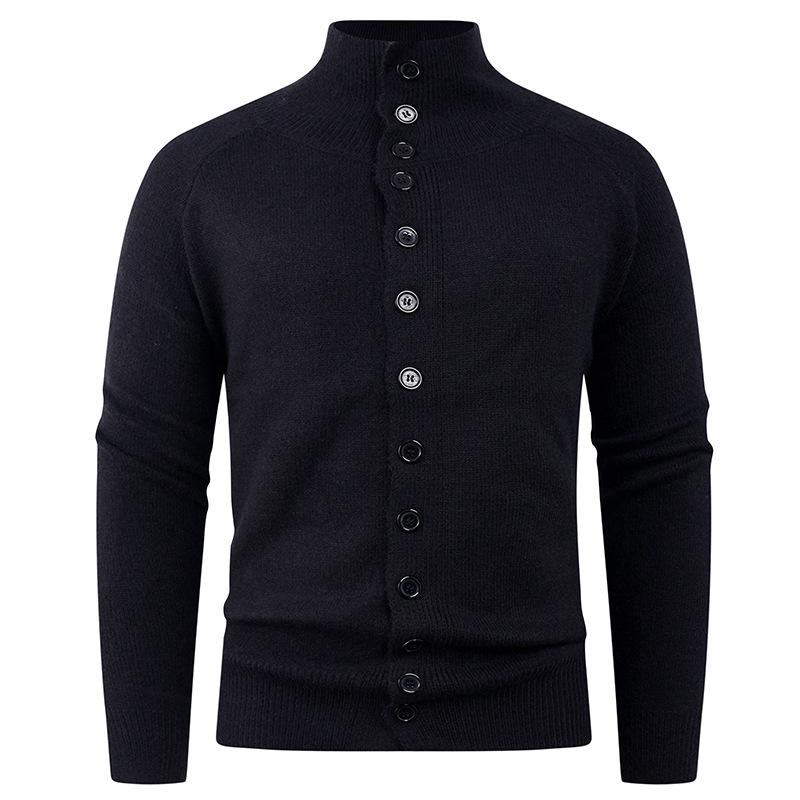 

Men s Solid Color Stand Collar Button-Up Cardigan Knitwear L чорний