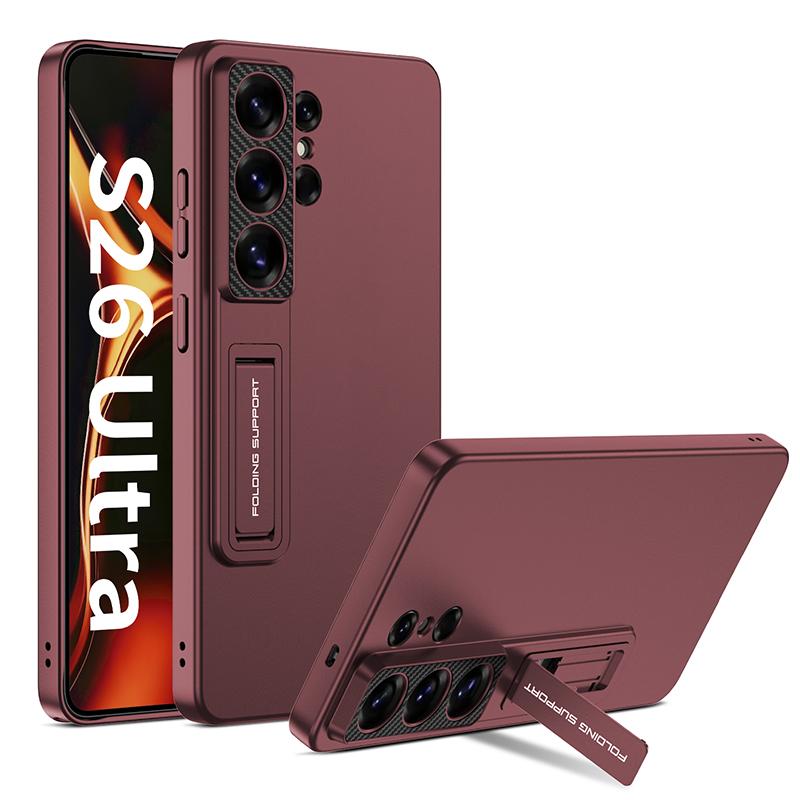 Luxury Invisible Folding Stand Holder Phone Case For Samsung Galaxy S26 S25 S24 S23 Ultra Metallic Ultra Thin Matte PC Cover