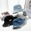 New Summer Logo Blue Washed Denim Large Bucket Hat For Women Outdoor Sun Hats With Tassel Top Quality Girls Fisherman Cap Gift